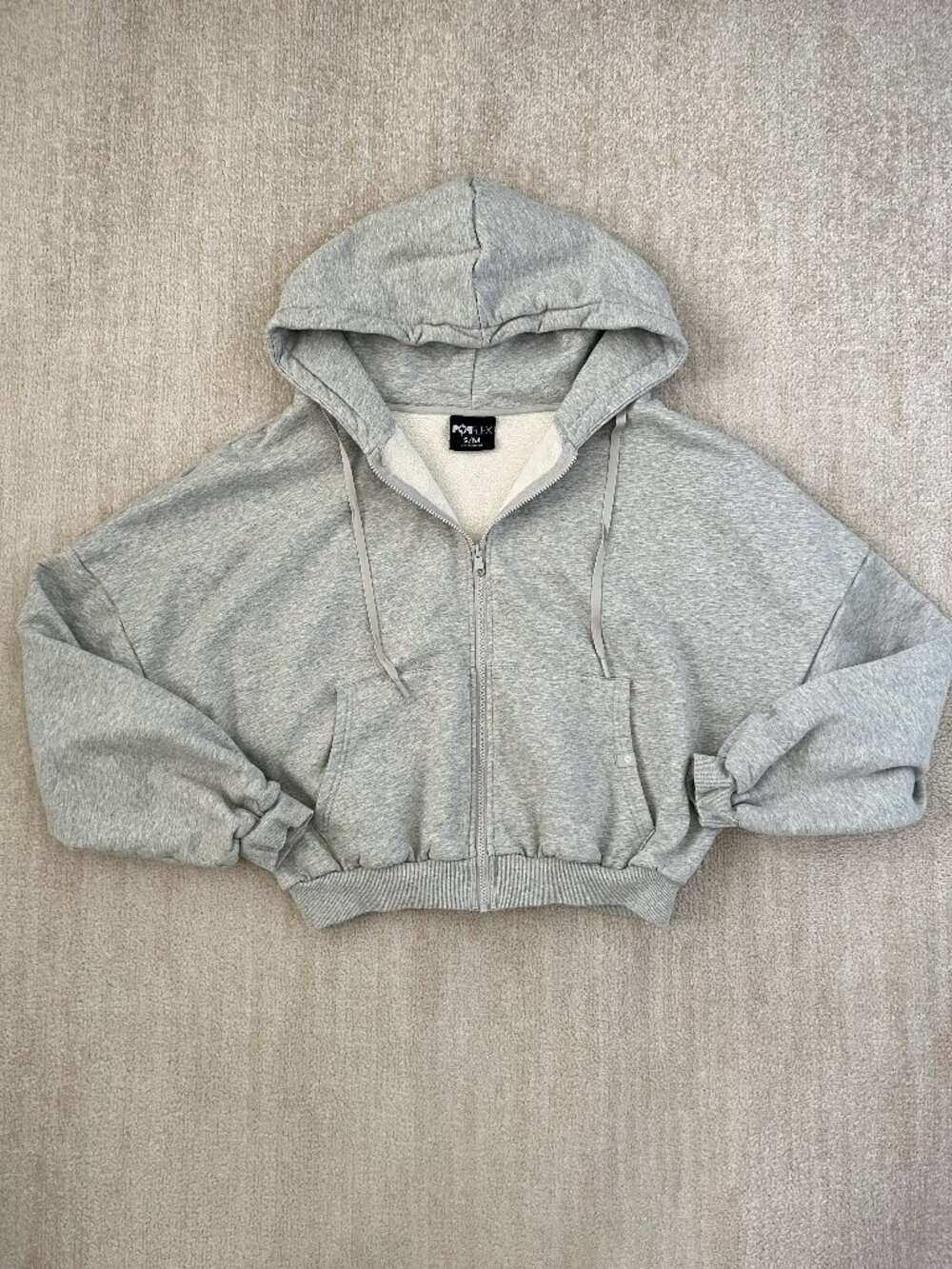 Popflex Zip Cloud Hoodie Heather Grey Oversized Cropped Sweatshirt S / M